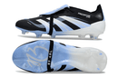 Chuteira Adidas Predator Elite Fold-Over Tongue FG - Preta, Azul e Branca com design moderno e sola robusta para desempenho.