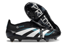 Chuteira Adidas Predator Elite Fold-Over Tongue FG - Preta, Branca e Azul com design moderno e desempenho superior.
