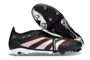 Chuteira Adidas Predator Elite Fold-Over Tongue FG - Preta, Prata e Vermelha com design moderno e detalhe em vermelho.