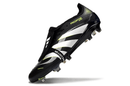 Chuteira Adidas Predator Elite Fold-Over Tongue FG - Preta, Verde e Branca, destacando design e performance.