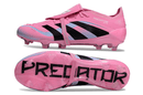 Chuteira Adidas Predator Elite Fold-Over Tongue FG - Rosa, Azul e Preta, em destaque, com design estiloso.