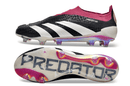 Chuteira Adidas Predator Elite Laceless FG - Preta e Branca vista lateral e sola