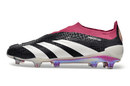 Chuteira Adidas Predator Elite Laceless FG - Preta e Branca lado direito com detalhes em rosa