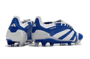 Chuteira Adidas Predator Elite Tongue FG - Azul e Branca, vista traseira com detalhes em azul e branco.