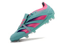 Chuteira Adidas Predator Elite Tongue FG - Azul e Rosa com design vibrante e tecnologia de ponta.