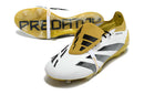 Chuteira Adidas Predator Elite Tongue FG - Branca, Dourada e Preta com design premium para máximo desempenho em campo.