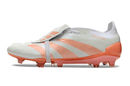 Chuteira Adidas Predator Elite Tongue FG - Branca e Salmão com design moderno e sofisticado.