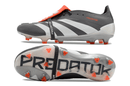 Chuteira Adidas Predator Elite Tongue FG - Cinza e Branca com design moderno e tecnologia avançada para jogadores.