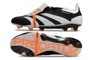 Chuteira Adidas Predator Elite Tongue FG - Cinza e Preta com design sofisticado e solado para campo.