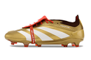 Chuteira Adidas Predator Elite Tongue FG - Dourada e Branca em design premium e sofisticado.