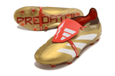 Chuteira Adidas Predator Elite Tongue FG - Dourada e Branca com design premium e sofisticado.