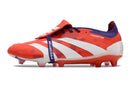 Chuteira Adidas Predator Elite Tongue FG - Laranja e Branca com design moderno e tecnologia para desempenho em campo.