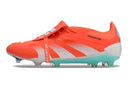 Chuteira Adidas Predator Elite Tongue FG - Laranja e Ciano, design moderno e vibrante para alto desempenho em campo.
