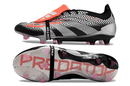 Chuteira Adidas Predator Elite Tongue FG - Preta e Cinza mostrando design sofisticado e tecnologia de ponta.
