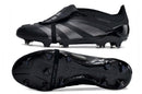 Chuteira Adidas Predator Elite Tongue FG - Preta com design moderno e sola FG para campos naturais.