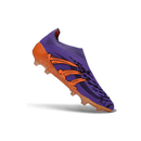 Chuteira Adidas Predator LL 30 Elite FG "Raphinha" em roxo e laranja, ideal para controle e precisão no futebol.