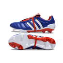 Chuteira Adidas Predator Mania Elite FG Azul com detalhes em azul, vermelho e branco, mostrando o design e a sola.