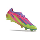 Chuteira Adidas X Crazyfast FG Elite .1 Rosa e Verde para futebol, destacando design vibrante e tecnologia Speedframe.