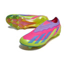 Chuteira Adidas X Crazyfast FG Elite .1 Rosa e Verde com design inovador e cores vibrantes para desempenho em campo.