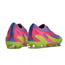 Chuteira Adidas X Crazyfast FG Elite .1 Rosa e Verde com design vibrante e sola FG para jogos de futebol.