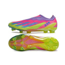Chuteira Adidas X Crazyfast FG Elite .1 Rosa e Verde com design vibrante e sola FG para desempenho em campos naturais.