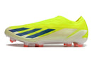 Chuteira Adidas X Crazyfast FG Elite .1 Verde lateral em amarelo e azul pronta para desempenho em campos de grama.