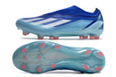 Chuteira Adidas X Crazyfast FG Elite .1 Azul vista lateral e inferior, ideal para velocidade e controle em campo.