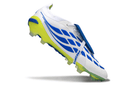 Chuteira Adidas Predator Elite FG 26 - "Finishers Steel" - Branca e Amarela em ângulo, destacando design e cores.