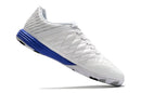 Chuteira Futsal Nike Lunar Gato IC Branca e Azul com design elegante e sola IC para futsal.