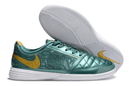 Chuteira Futsal Nike Lunar Gato IC - Turquesa e Dourada com design luxuoso e tecnologia Lunarlon.