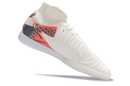 Chuteira Futsal Nike Phantom Luna IC - Branca, Cinza e Laranja "Barna Pack" com design inovador