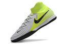 Chuteira Futsal Nike Phantom Luna IC - Branca, Verde e Preta "Mad Voltage Pack" em fundo branco.