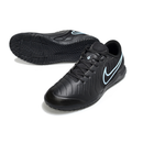 Chuteira Futsal Tiempo 10 Legend Elite IC Preta em preto com detalhes em azul.