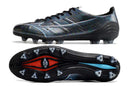 Chuteira Mizuno Alpha II FG Preta - Design preto elegante mostrando sola e detalhes tecnológicos.