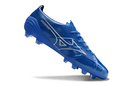 Chuteira Mizuno Alpha II FG Azul com design vibrante e tecnologia de ponta para performance em campo.