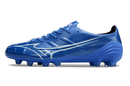 Chuteira Mizuno Alpha II FG Azul com design vibrante para desempenho em campo.