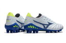 Chuteira Mizuno Morelia Neo 3 FG Azul com design moderno e cores vibrantes, ideal para futebolistas.