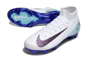 Chuteira Nike Air Zoom Mercurial Superfly 10 Edição Especial Elite FG - Branca e Azul, ideal para velocidade e controle no campo.