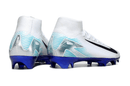 Chuteira Nike Air Zoom Mercurial Superfly 10 Edição Especial Elite FG - Branca e Azul traseira e lateral