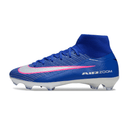 Chuteira Nike Air Zoom Mercurial Superfly 10 Elite FG Azul com detalhes em rosa e tecnologia de amortecimento Air Zoom.