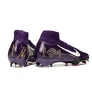 Chuteira Nike Air Zoom Mercurial Superfly 10 Elite FG Azul "Mbappé" com design em roxo e detalhes em amarelo