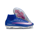 Chuteira Nike Air Zoom Mercurial Superfly 10 Elite FG Azul em azul e rosa, ideal para futebol em campos naturais.