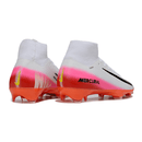 Chuteira Nike Air Zoom Mercurial Superfly 10 Elite FG Branca e Laranja com design vibrante e tecnologia inovadora.