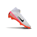Chuteira Nike Air Zoom Mercurial Superfly 10 Elite FG Branca e Laranja com design moderno e tecnologia avançada.