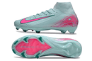 Chuteira Nike Air Zoom Mercurial Superfly 10 Elite FG-  Pack Prism, cor azul e rosa, modelo com suporte para relvados.
