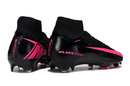Chuteira Nike Air Zoom Mercurial Superfly 10 Elite FG Preta e Rosa vista traseira em preto e rosa vibrante.