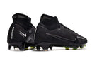 Chuteira Nike Air Zoom Mercurial Superfly 9 Elite FG com design preto e detalhes em verde.