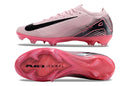 Chuteira Nike Mercurial Air Zoom Vapor 16 Elite FG Rosa e Preto, vista lateral e inferior, destacar design e tecnologia.