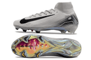 Chuteira Nike Mercurial Superfly 10 Edição Especial FG Elite Cinza vista lateral e inferior