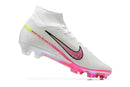 Chuteira Nike Mercurial superfly 9 Air Zoom Ultra FG Branca e Rosa com design inovador.